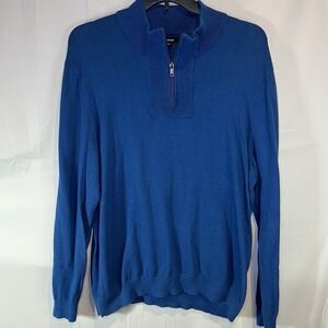 Alfani Men's XXL Blue 1/4 Zip 100% Cotton Pullover‎ Sweater Shirt 2X
